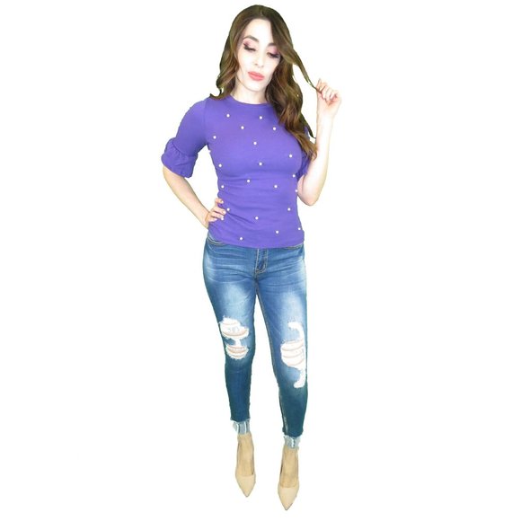 Mervele Pearl Detail Ruffle Sweater - Picture 1 of 1